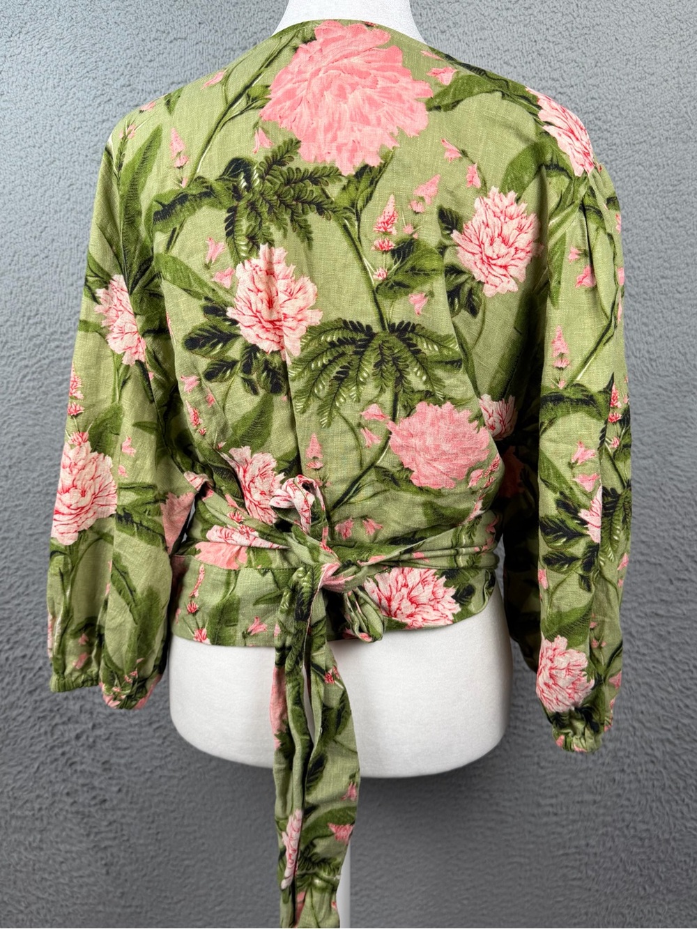 Agua Bendita x Target Tie Wrap Top Womens XXL Green Peony Print Linen Blend - Picture 3 of 10